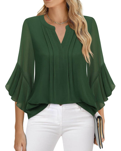 Buycenter Lotus Leaf 3/4 Sleeve Top - Loose Fit, Solid Colors Available - Buy Center