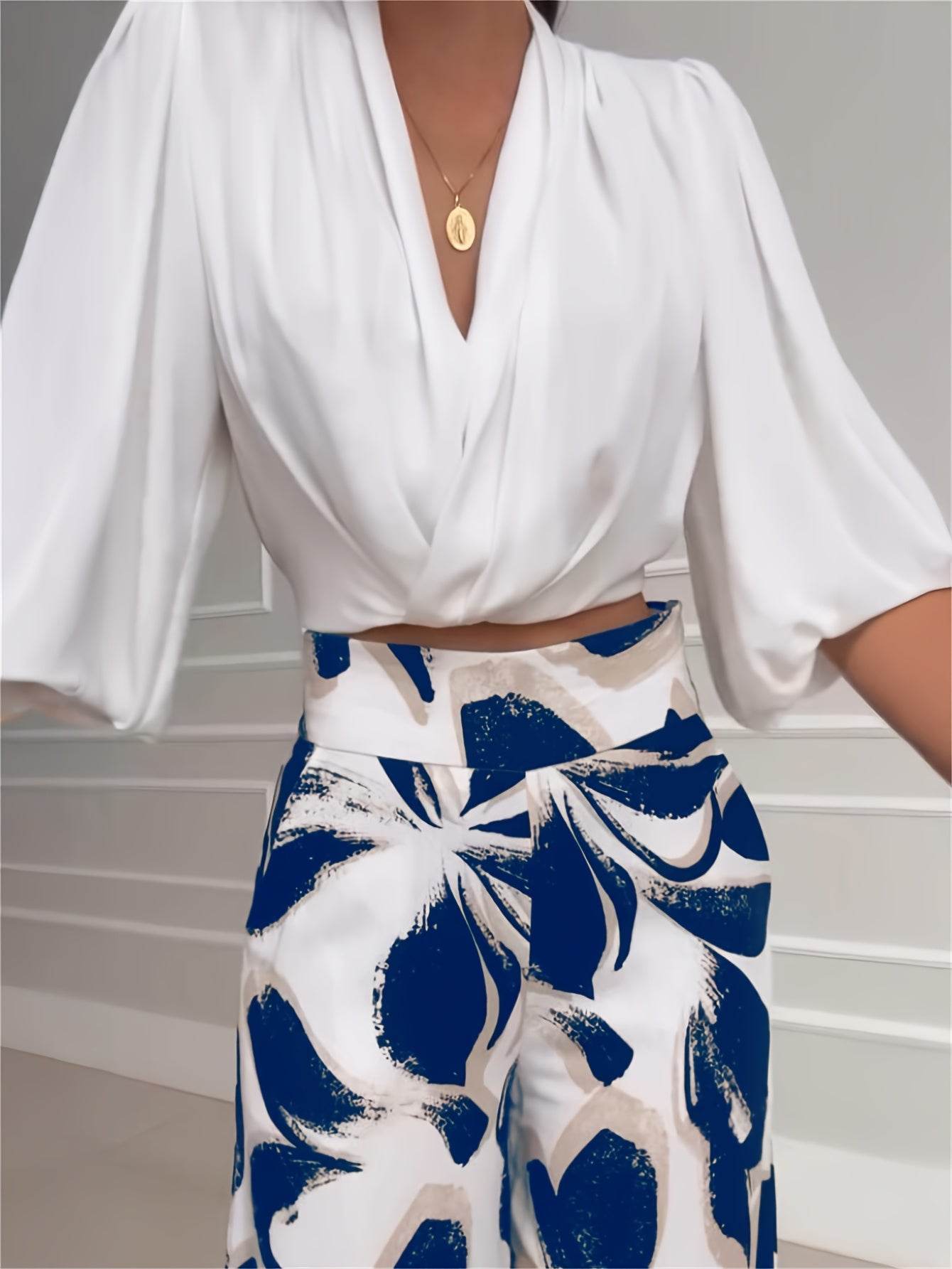 Women's Casual Floral Wide Leg Pants & Off-Shoulder Shirt Set - Buy Center