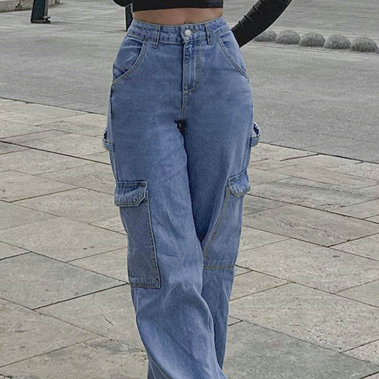 Women's Straight Jeans - Stylish All-Matching Cotton Pants in Blue - Buy Center