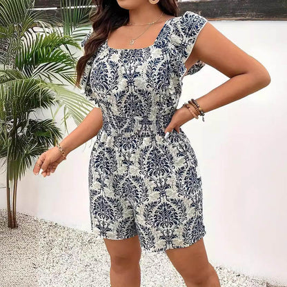 Plus Size Bohemian Printed Jumpsuit - Sleeveless & Fitted Waist Style - Buy Center