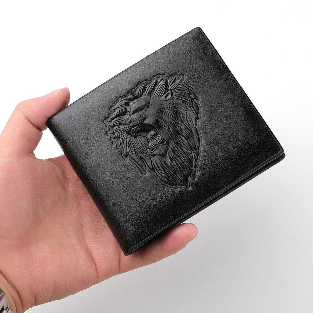 Men's Zipper Wallet - Lion Embossed Pattern, Stylish & Secure Design - Buy Center