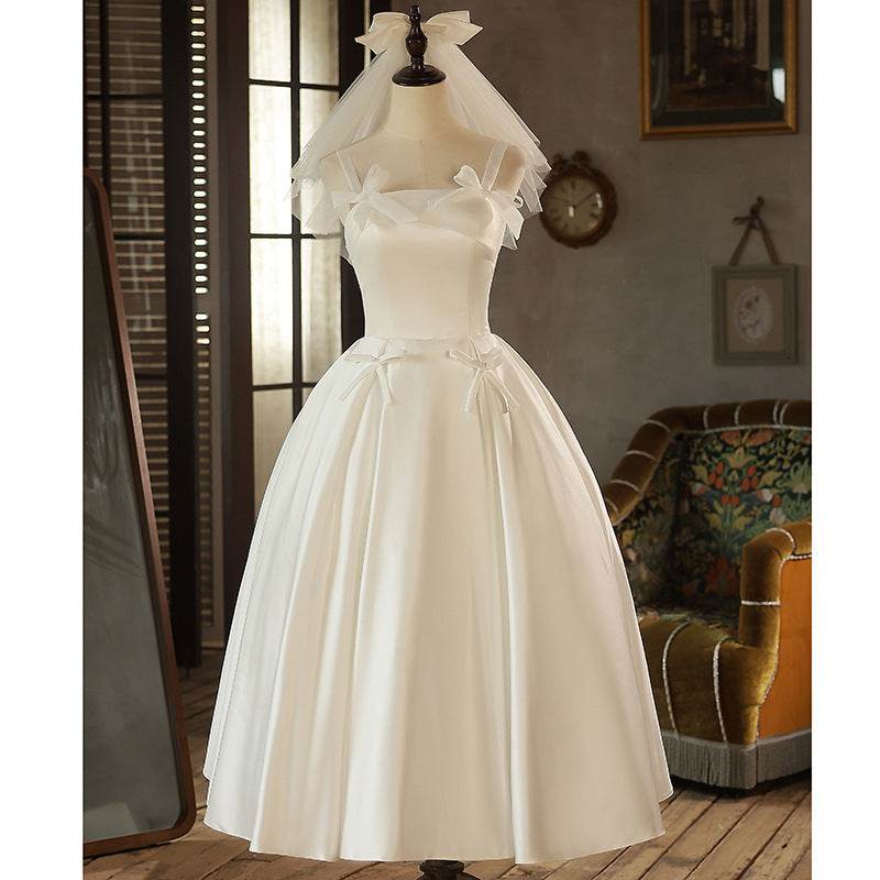 Buycenter White Satin Mori Dress - Elegant Sleeveless Evening Wear - Buy Center