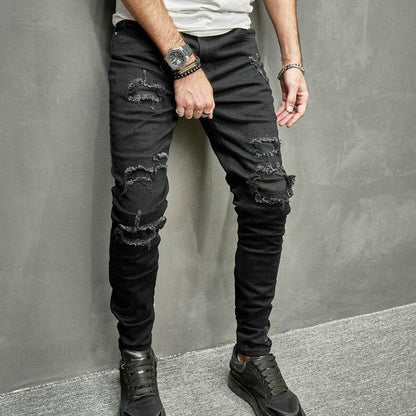 2023 Men's Stretch Skinny Jeans - Casual Black Tapered Fit Pants - Buy Center