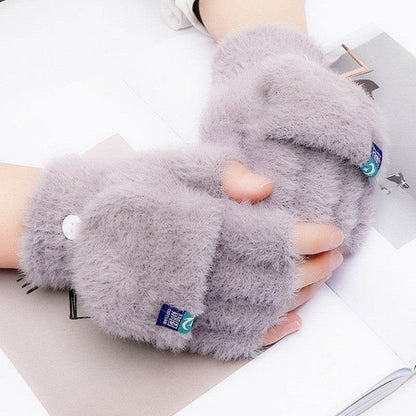 Winter Plush Flip Gloves for Women - Stylish Half Finger Design & Warmth - Buy Center