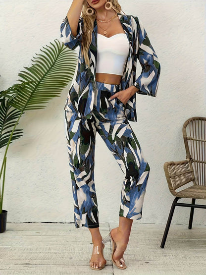 Women's Elegant Leaf Print Two-Piece Set - Perfect for Any Season - Buy Center