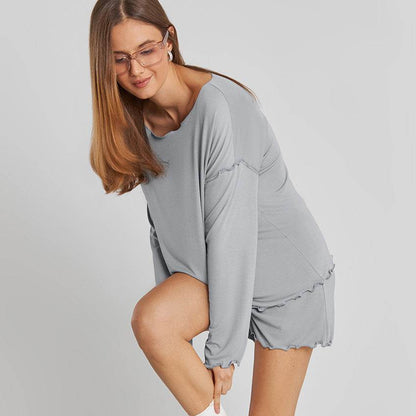 Comfortable Modal Pajamas Set - Long Sleeve Top & Shorts for Young Women - Buy Center