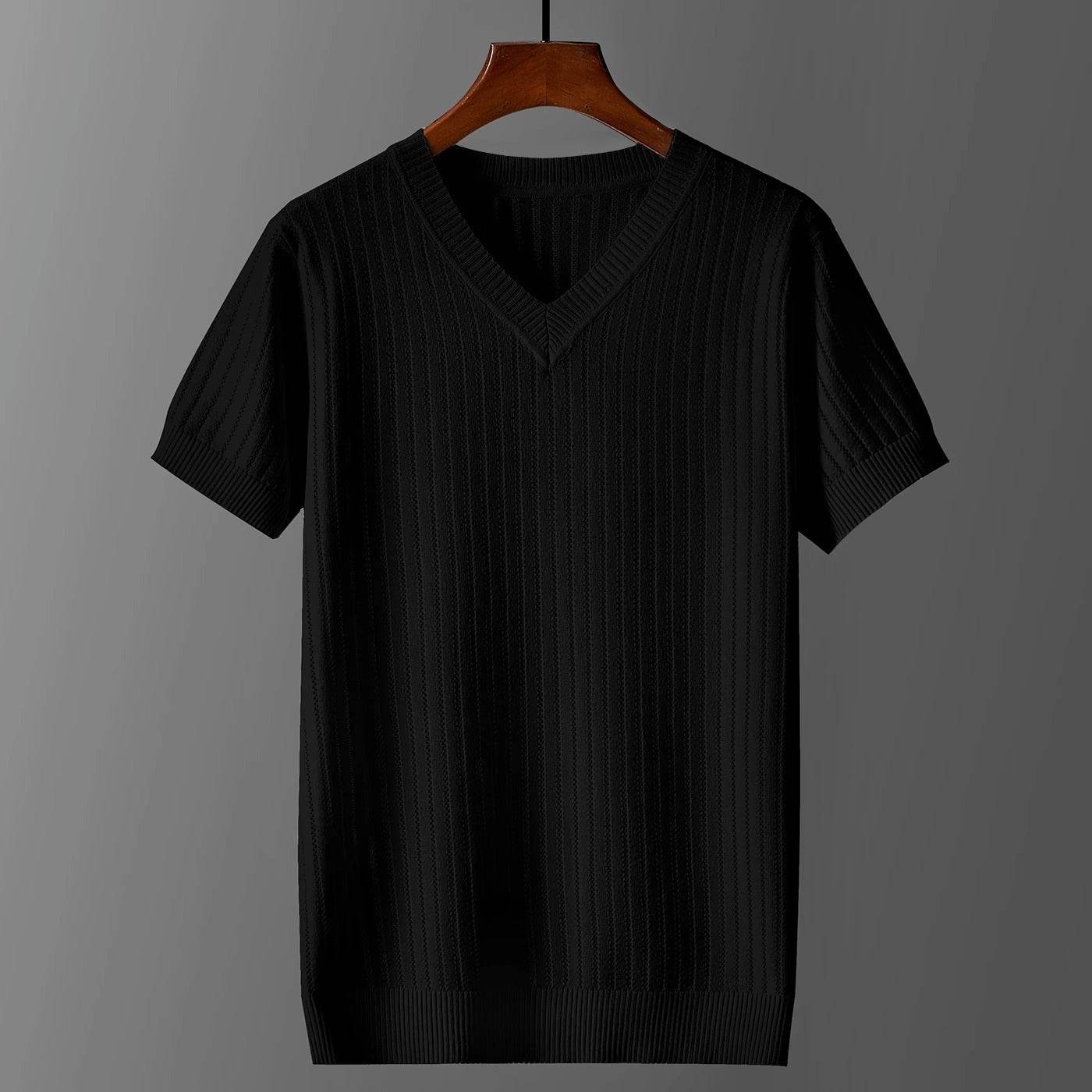 Korean Style Men's V-Neck T-Shirt - Trendy Striped Short Sleeve Design - Buy Center