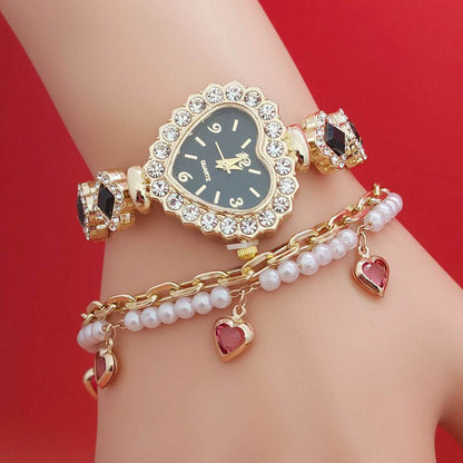 Fashion Love Shape Bracelet Watch Set - Diamond Heart Quartz Jewelry - Buy Center