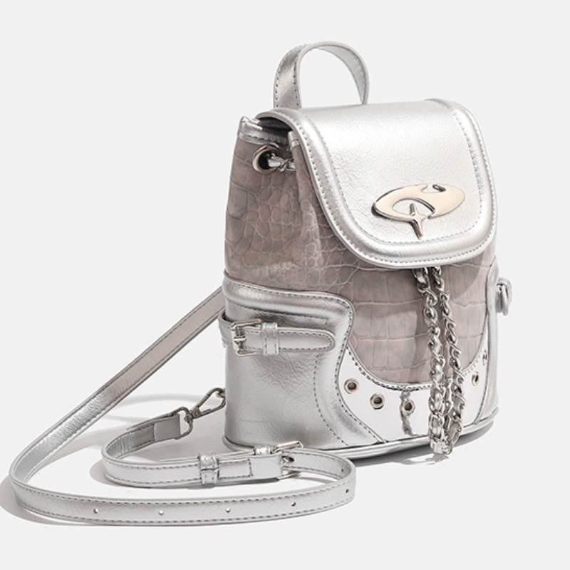 Stylish Silver Crocodile Pattern Backpack - Water-Repellent Fashion Accessory - Buy Center