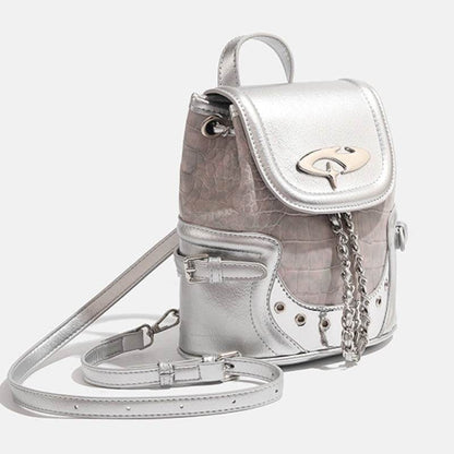 Stylish Silver Crocodile Pattern Backpack - Water-Repellent Fashion Accessory - Buy Center
