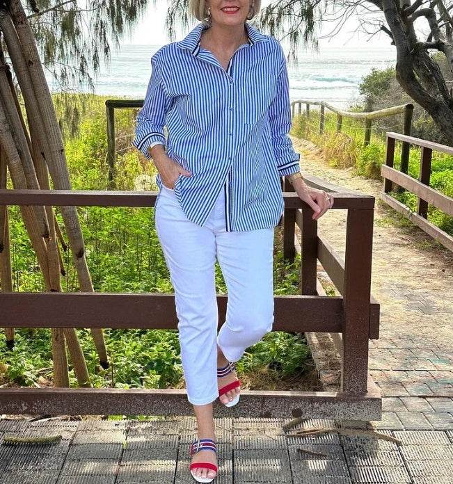 Buycenter Long Sleeve Striped Cardigan - Women's Commuter Blouse - Buy Center