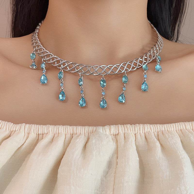 Blue Water Drop Zircon Collar - Elegant Women's Body Jewelry 2025 - Buy Center
