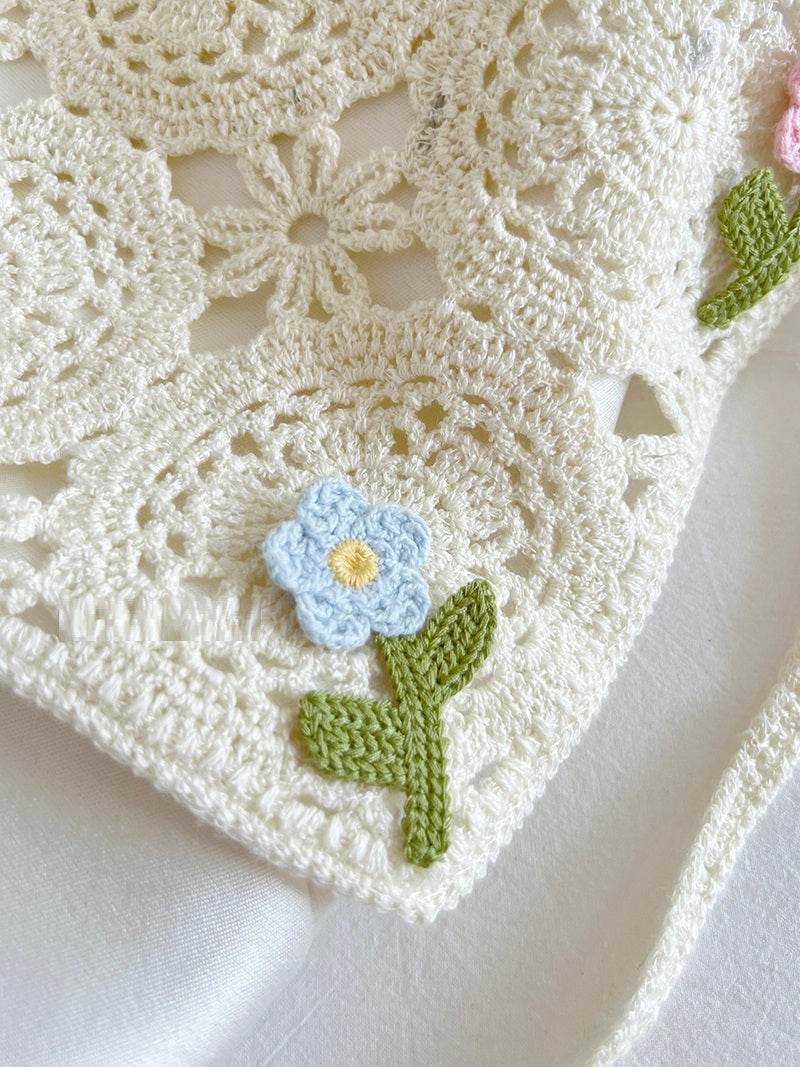 Retro French Triangular Binder Headscarf - Knitted Floral Charm Accessory - Buy Center
