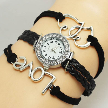 Alloy Love Double Heart-Shaped Woven Watch - Stylish Trendy Accessory - Buy Center