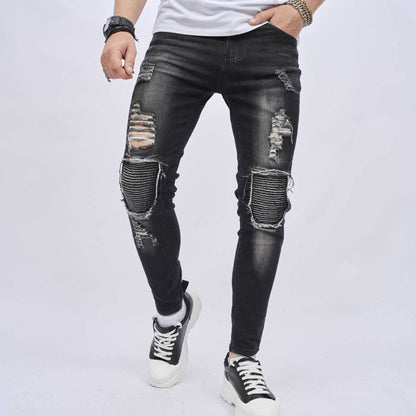 Men's Ripped Slim Stretch Jeans - Casual Denim for Everyday Style - Buy Center