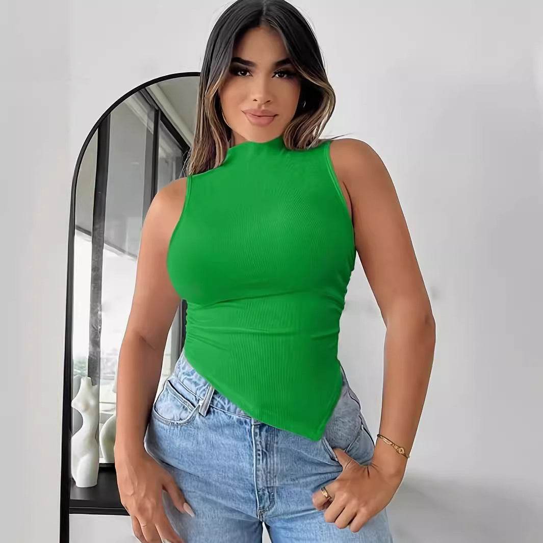 Buycenter Solid Color Sleeveless Knitted Top - Stylish Ribbed Fabric for Women - Buy Center