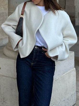 Women's Solid Color Woolen Coat - Trendy Loose Fit Jacket for 2025 - Buy Center