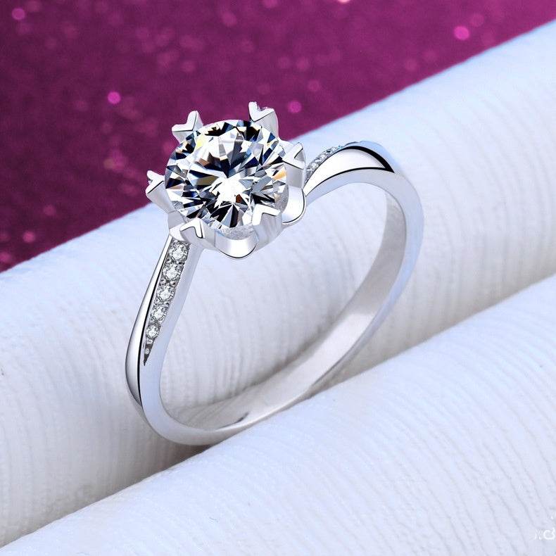 Buycenter 925 Silver Geometric Diamond Ring - Eight Hearts & Arrows Design - Buy Center