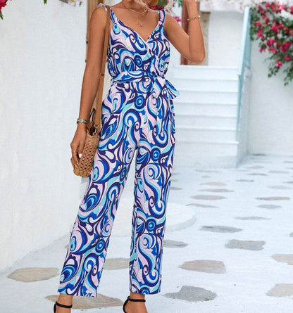 Lotus Leaf Print Female Rompers - Stylish Polyester Trousers for 2025 - Buy Center