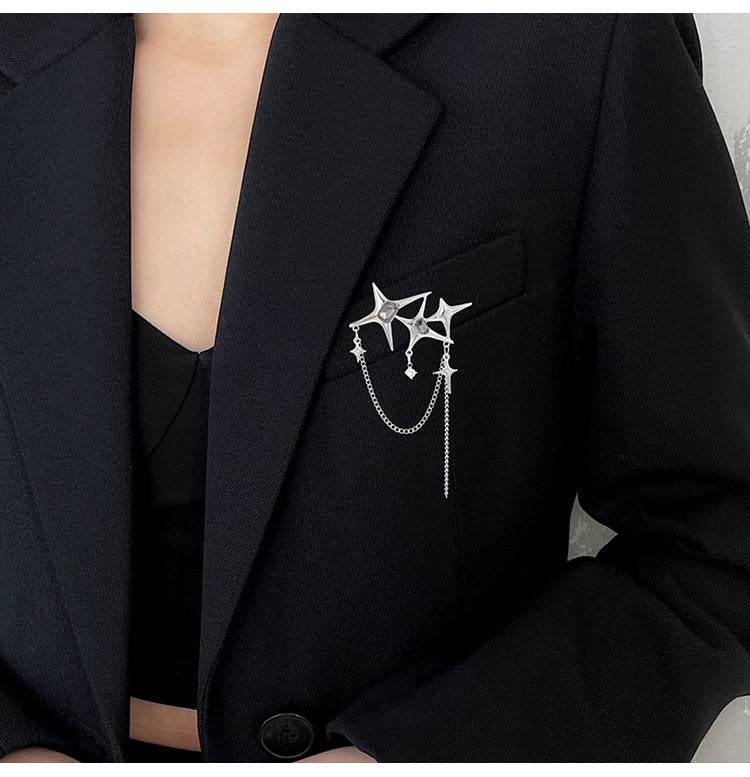 Buy Center Four Eight-Pointed Stars Zircon Chain Brooch for Women - Buy Center