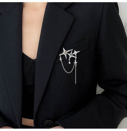 Buy Center Four Eight-Pointed Stars Zircon Chain Brooch for Women - Buy Center