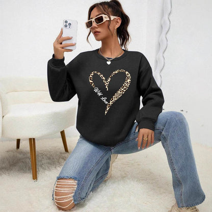 Leopard Wild Heart Pattern Sweatshirt Set - Trendy Pullover for Women - Buy Center