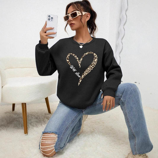 Leopard Wild Heart Pattern Sweatshirt Set - Trendy Pullover for Women - Buy Center