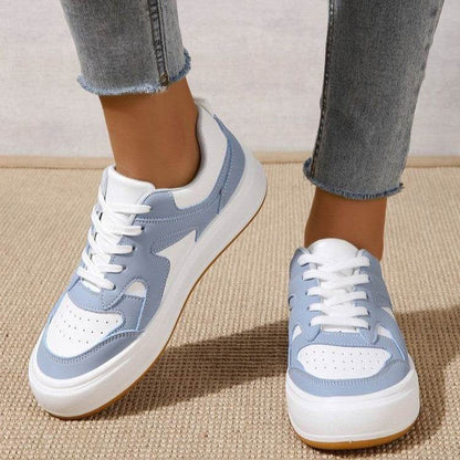 Spring Platform Sneakers for Students - White, Khaki & Lake Blue Flats - Buy Center