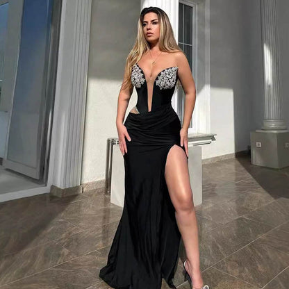 Elegant Women's Black Bandeau Dress - Slim-fit Style for Evening Events - Buy Center