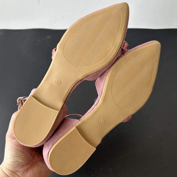 Women's Pink Pointed Toe Buckle Flat Shoes - Stylish Rubber Design - Buy Center