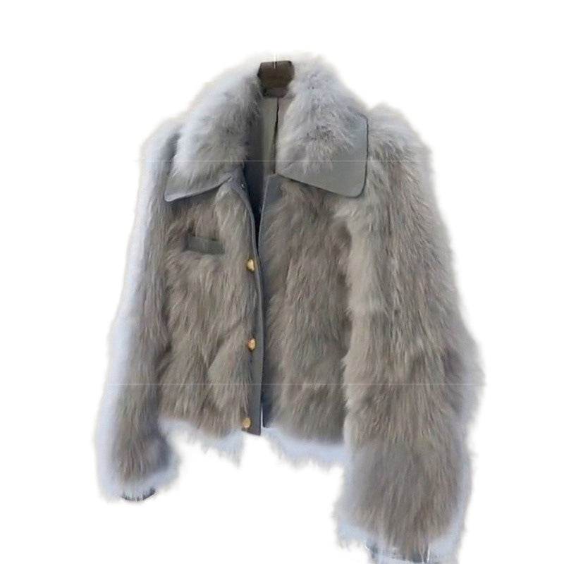 Women's Urban Style Fur Coat - Premium Acrylic Jacket in Gray/Brown - Buy Center