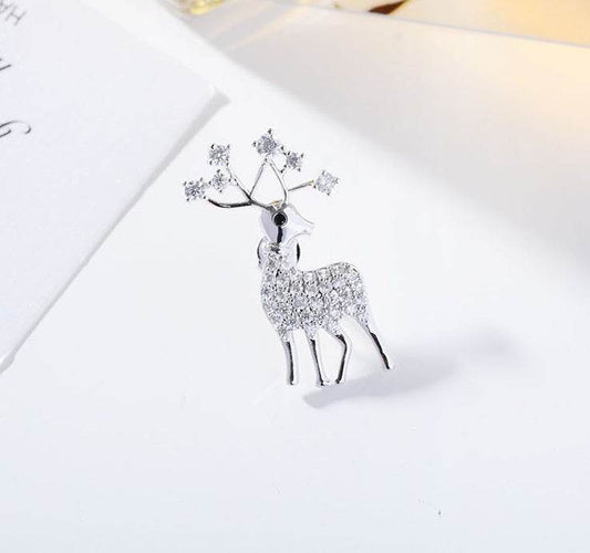Buy Center Christmas Themed Deer Brooch - Elegant Alloy with Crystal Inlay - Buy Center