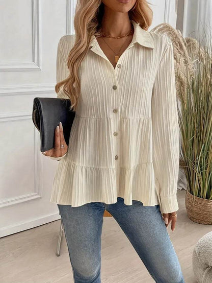 Elegant French Style Casual Shirt - Milky White Blouse in Sizes S-XXL - Buy Center