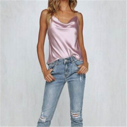 Buycenter Silky Satin Camisole Tank Top - Sleeveless, Purple & Black - Buy Center