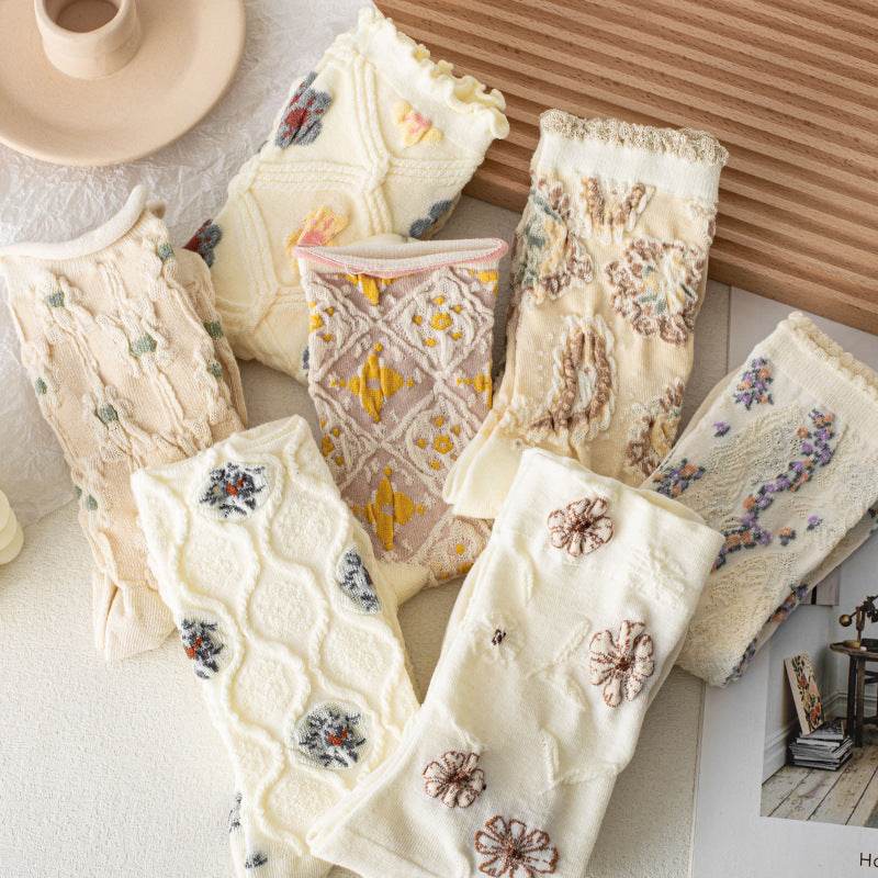 Retro Women's Thin Flower Socks - Antibacterial, Sweat Absorbent Style - Buy Center