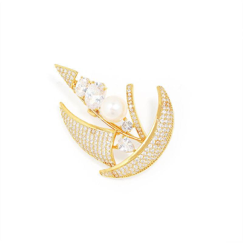 Women's Sailboat Brooch - Elegant Micro Gold Inlaid Shell Pearls Accessory - Buy Center
