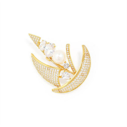 Women's Sailboat Brooch - Elegant Micro Gold Inlaid Shell Pearls Accessory - Buy Center