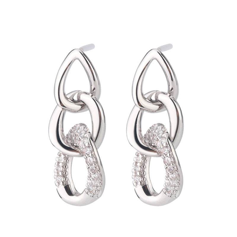 Trendy Diamond-Embedded Three-Chain Earrings - Unisex Geometric Style - Buy Center