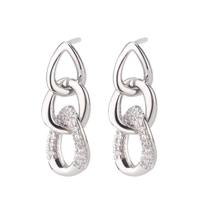 Trendy Diamond-Embedded Three-Chain Earrings - Unisex Geometric Style - Buy Center