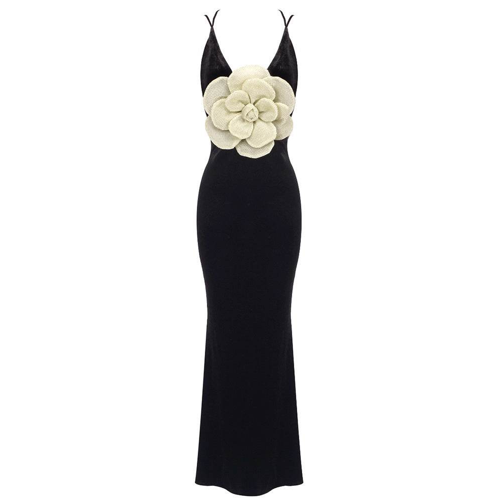 Elegant Black Camisole Dress - Backless Design with Golden Accent - Buy Center