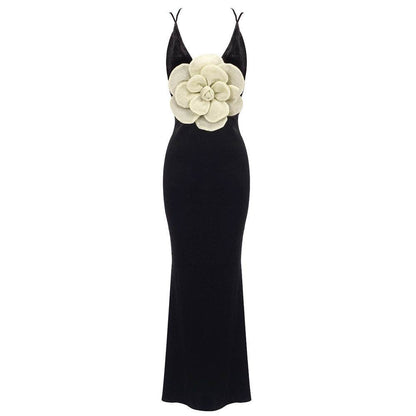 Elegant Black Camisole Dress - Backless Design with Golden Accent - Buy Center