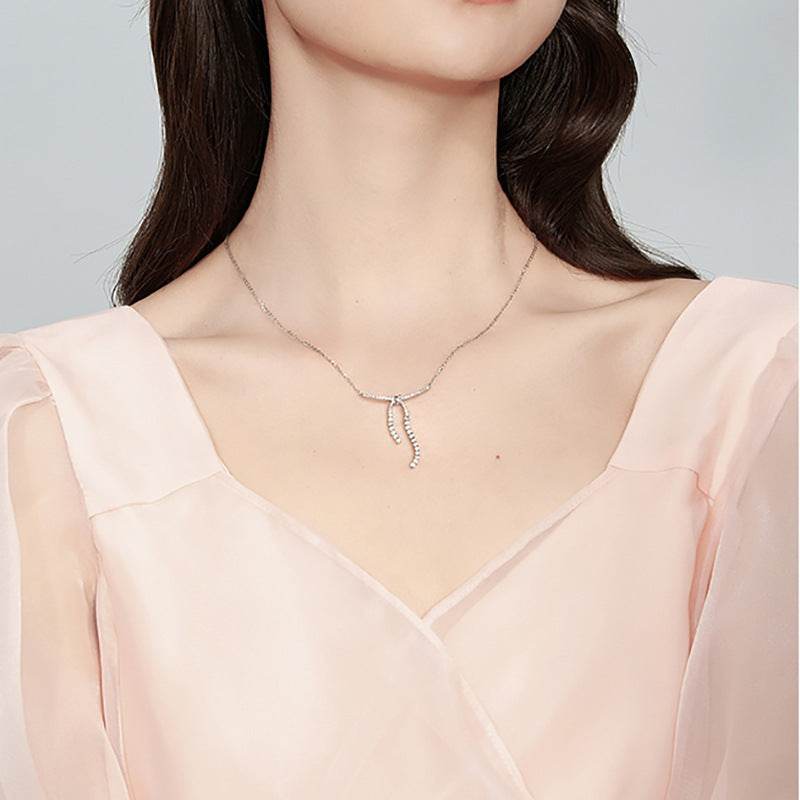 Buycenter Women's Bow Necklace - Elegant White Gold Plated Design - Buy Center