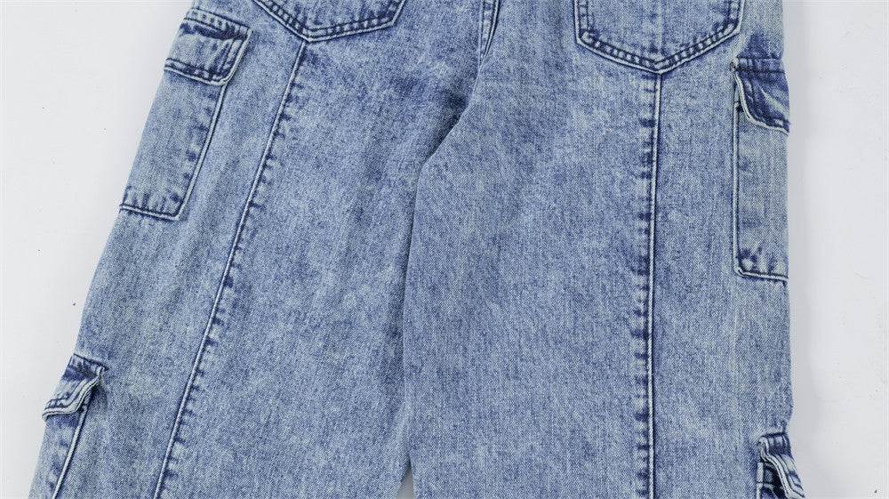 Men's Multi-pocket Washed-out Jeans - Casual Denim Trousers for All Seasons - Buy Center