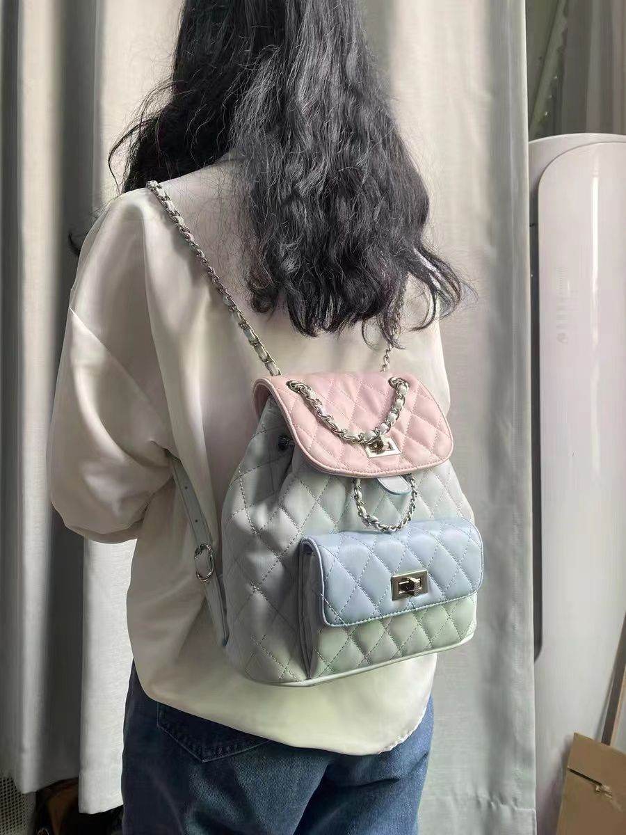 Buycenter Women's High-end Diamond Grid Backpack - Stylish Chain Design - Buy Center