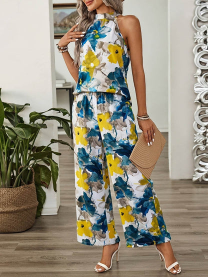 Women's Floral Print Sleeveless Top & Pants Set - Casual Summer Style - Buy Center