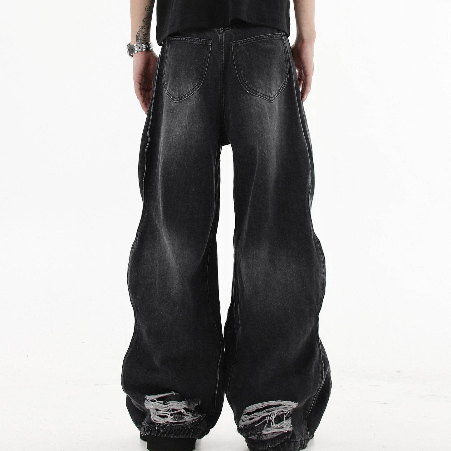 Buycenter Men's Loose Mop Wide Leg Pants - Stylish Black & Gray Denim - Buy Center