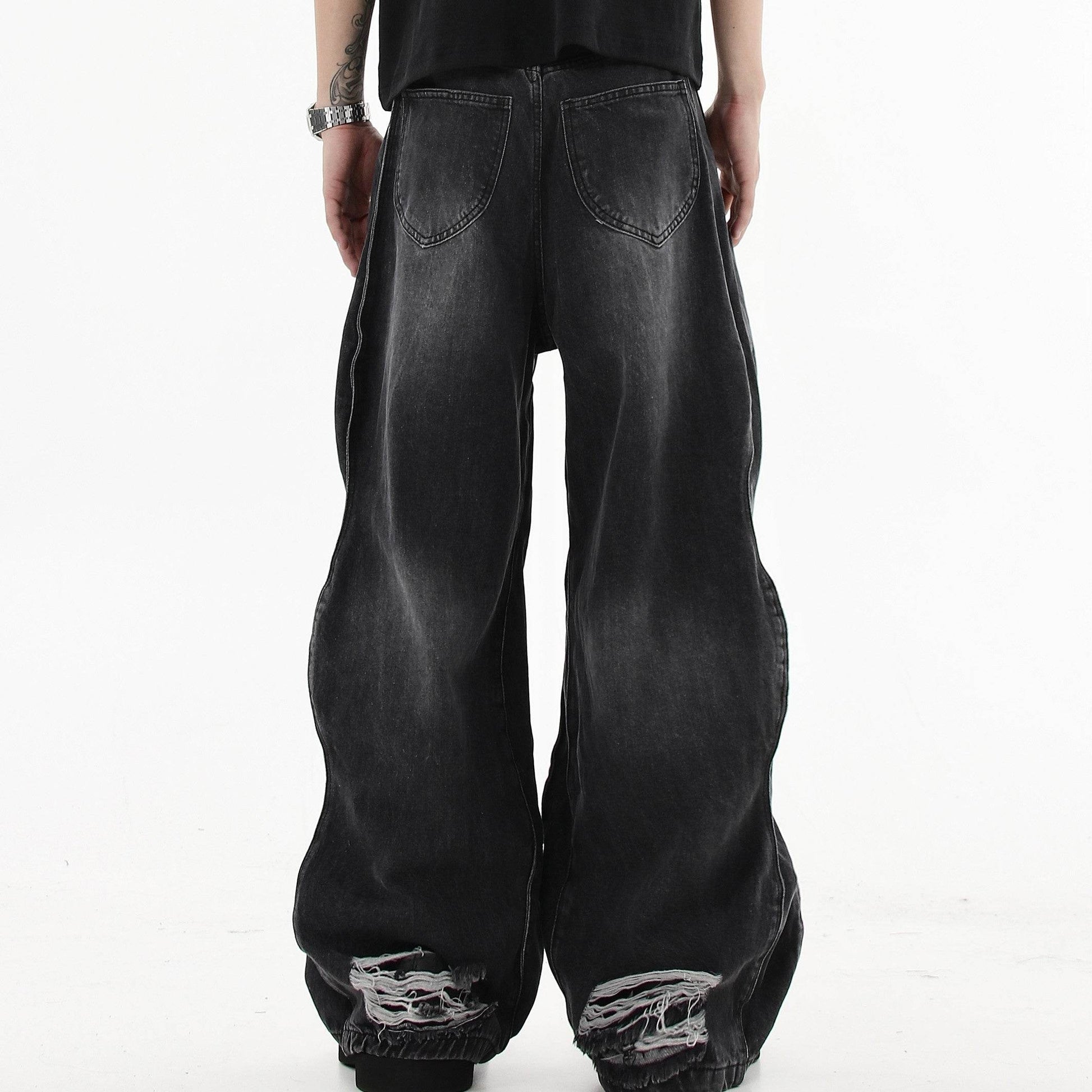 Buycenter Men's Loose Mop Wide Leg Pants - Stylish Black & Gray Denim - Buy Center