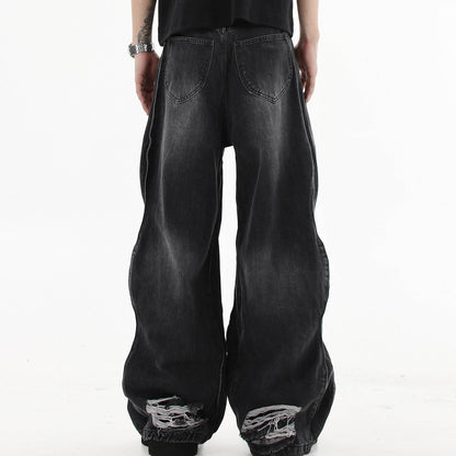 Buycenter Men's Loose Mop Wide Leg Pants - Stylish Black & Gray Denim - Buy Center