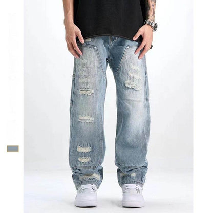 Buycenter Men's Ripped Jeans - Washed & Frayed Light Blue Casual Style - Buy Center