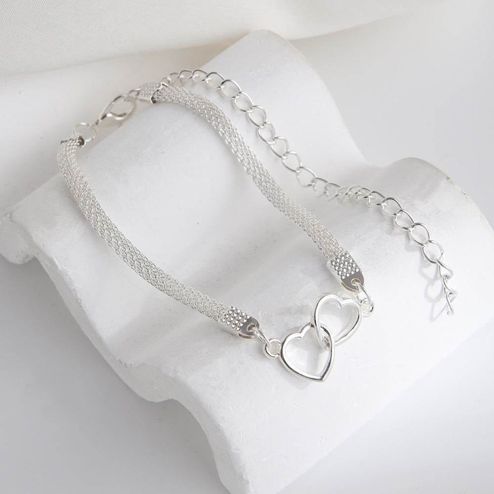 Buy Center Fashion Anklet - Flat Chain Two Hearts in Gold & Silver - Buy Center